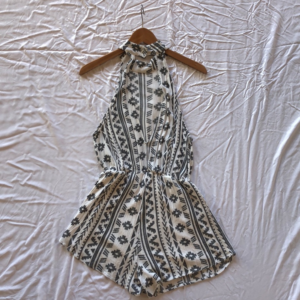 Mahina Black/White Geometric Pattern Romper